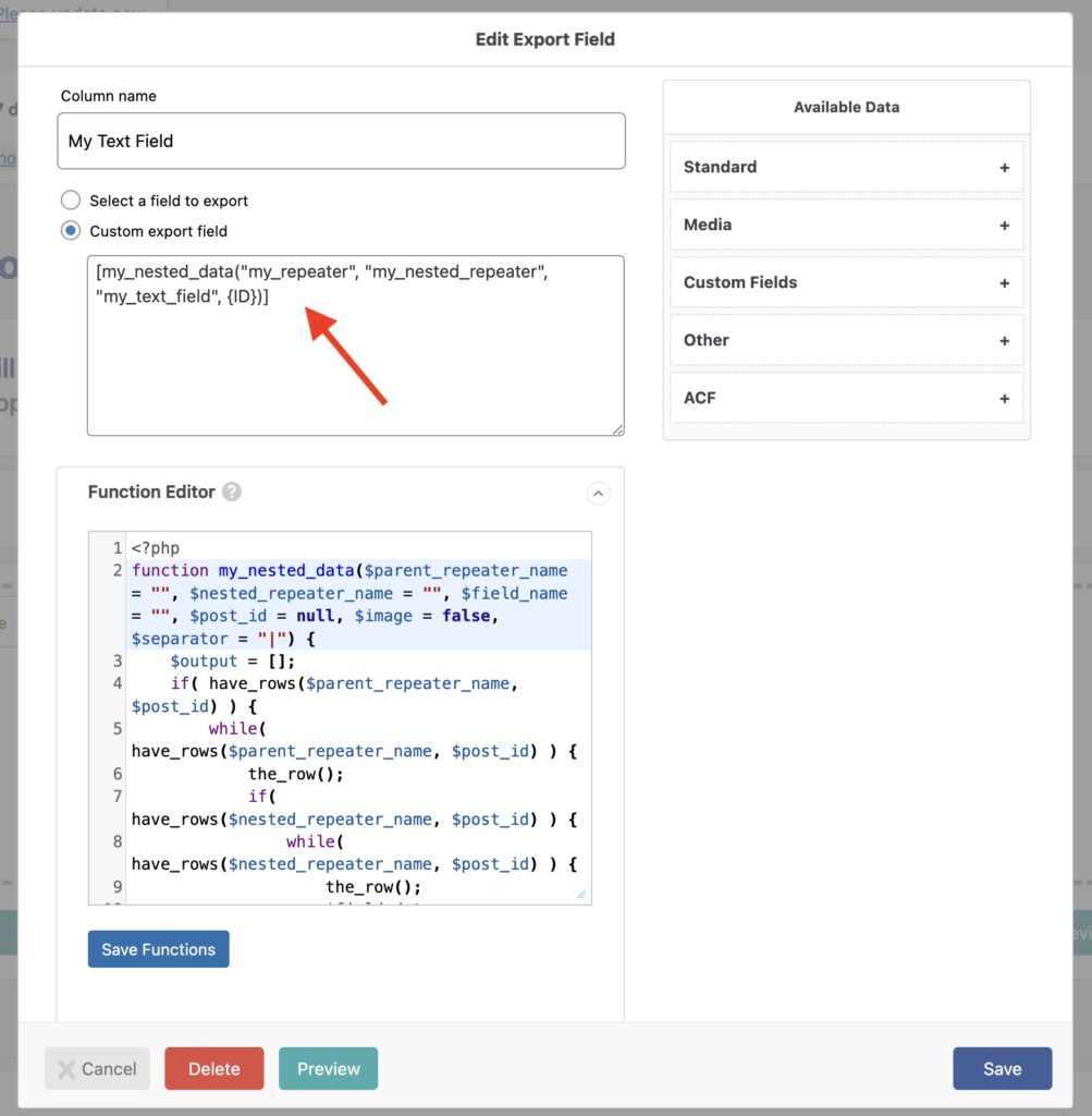ACF Nested Repeater Example Usage