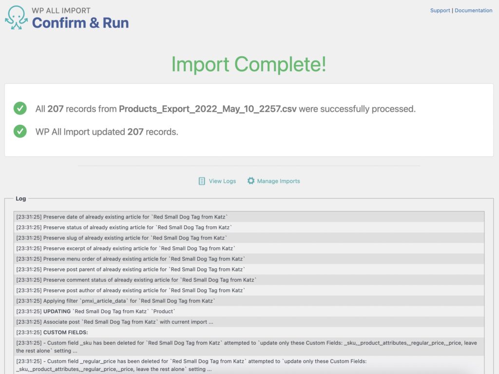 Product Import Complete