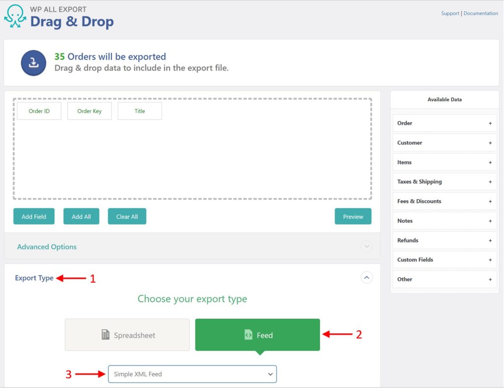 Change Order Export Type to XML