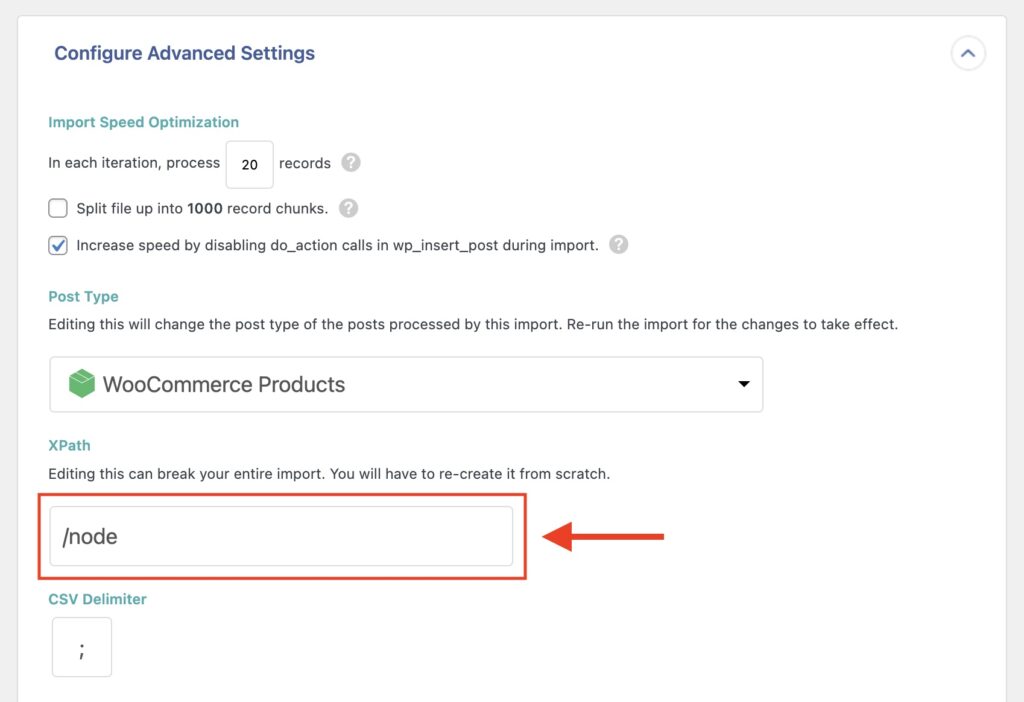 Changing the XPath WP All Import