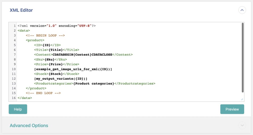 Custom XML Export Example with Function