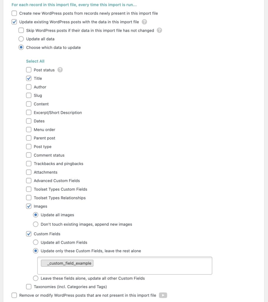 Decide What To Update Import Settings