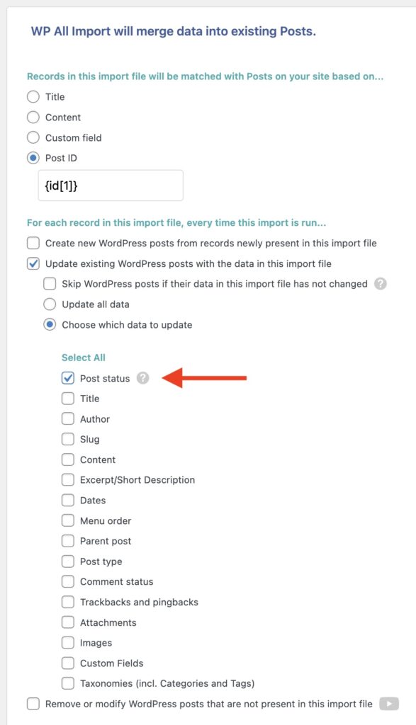 Delete Items Update Post Status