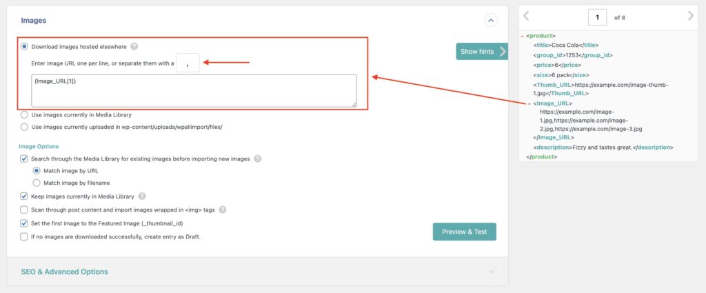 Download Images Single Element Comma Separated