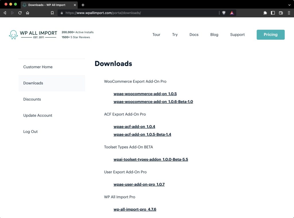 Downloads Customer Portal