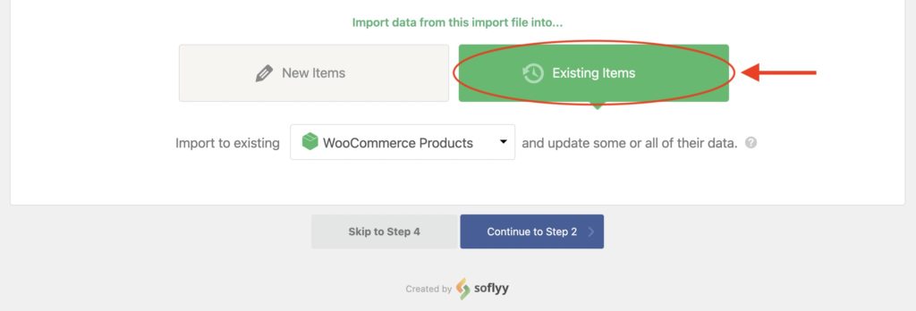Existing Items Import Type