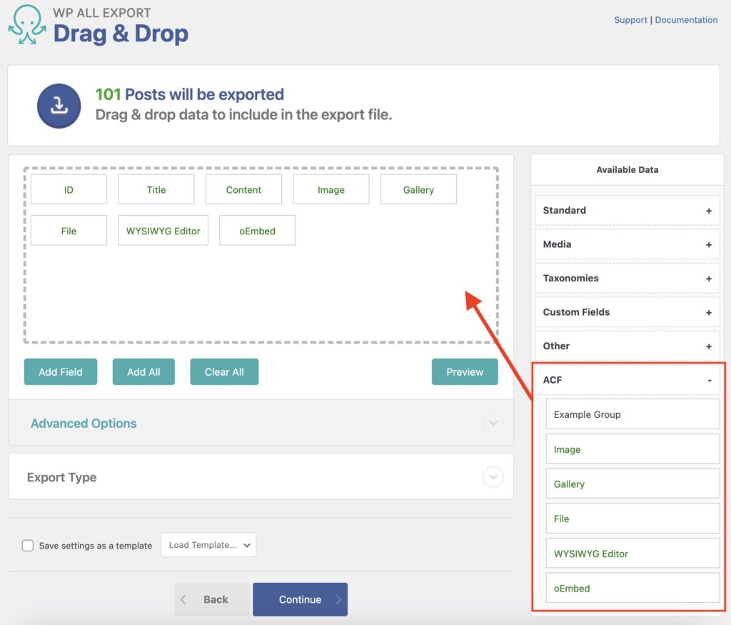 Export ACF Content Fields