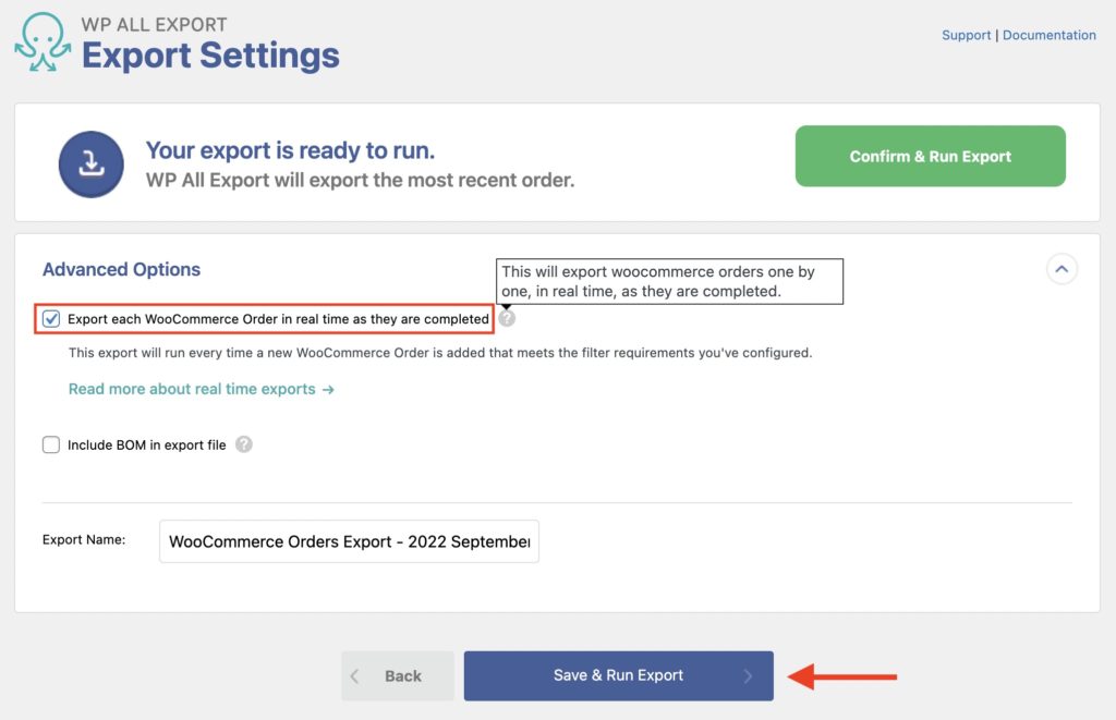 Export Each Order in Real Time as They are Completed