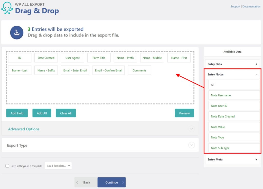 Export Gravity Forms Entries Entry Notes
