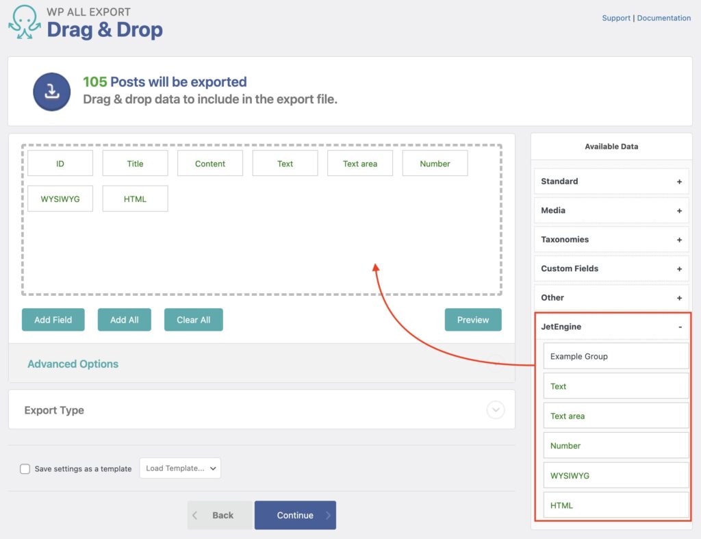 Export JetEngine Text Fields