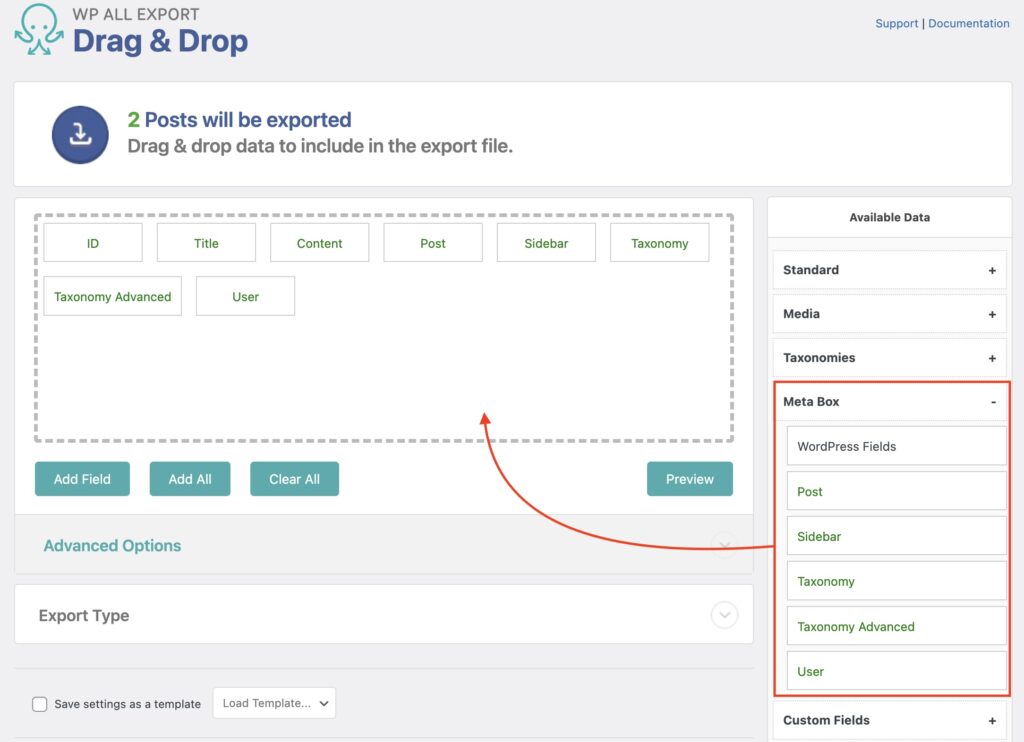 Export Meta Box WordPress Fields Example