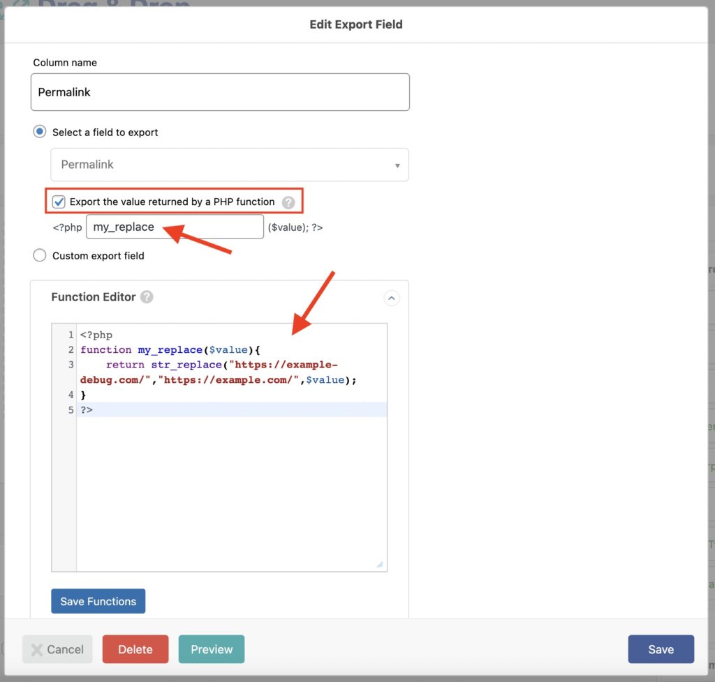 WordPress PHP Export Field