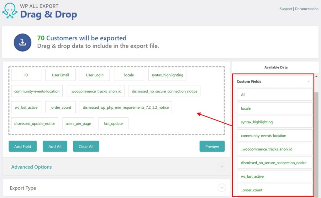 Export WooCommerce Customers Custom Fields