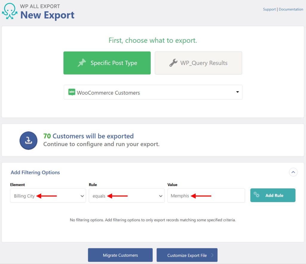Adding Customer Export Filter Rules