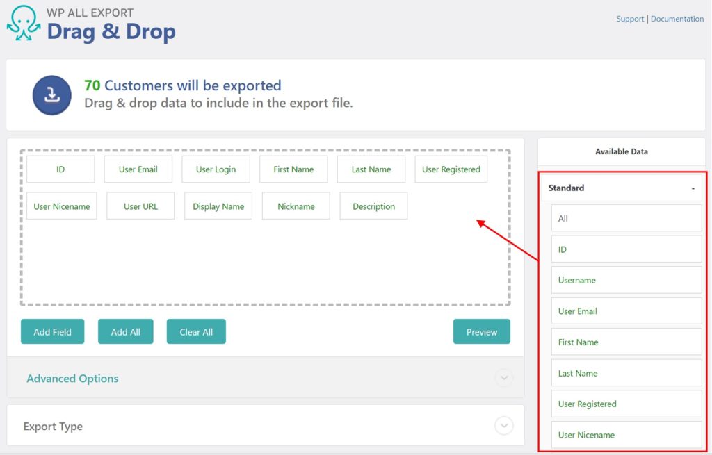 Export WooCommerce Customers Standard Fields