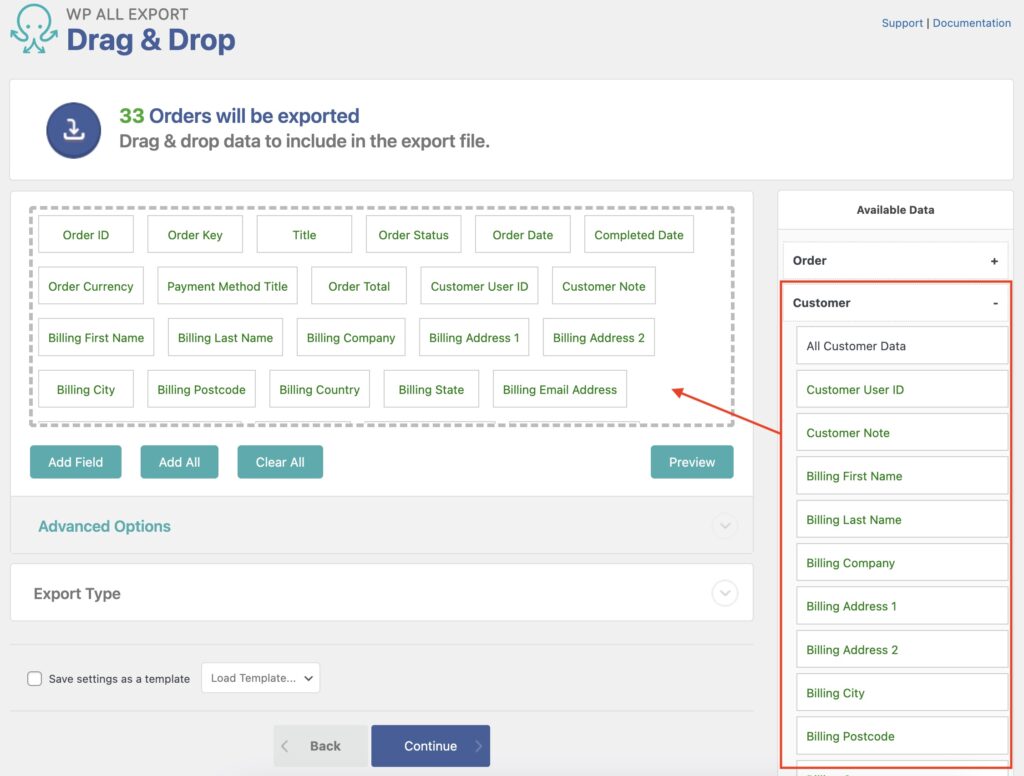 Export WooCommerce Data Customer Section