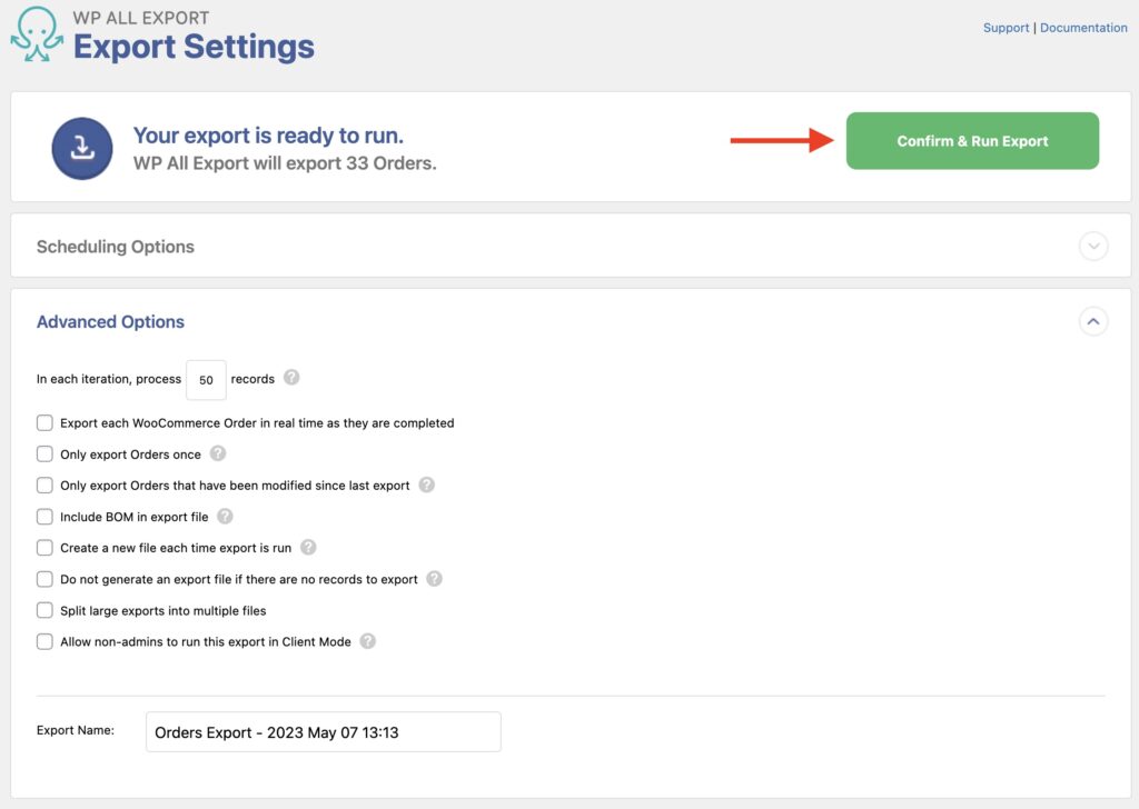 Export WooCommerce Data Export Settings