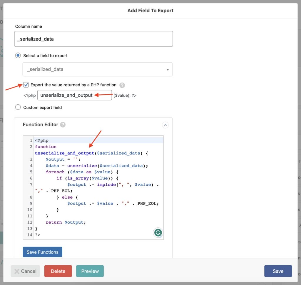 Export WooCommerce Data Pass Through PHP Function