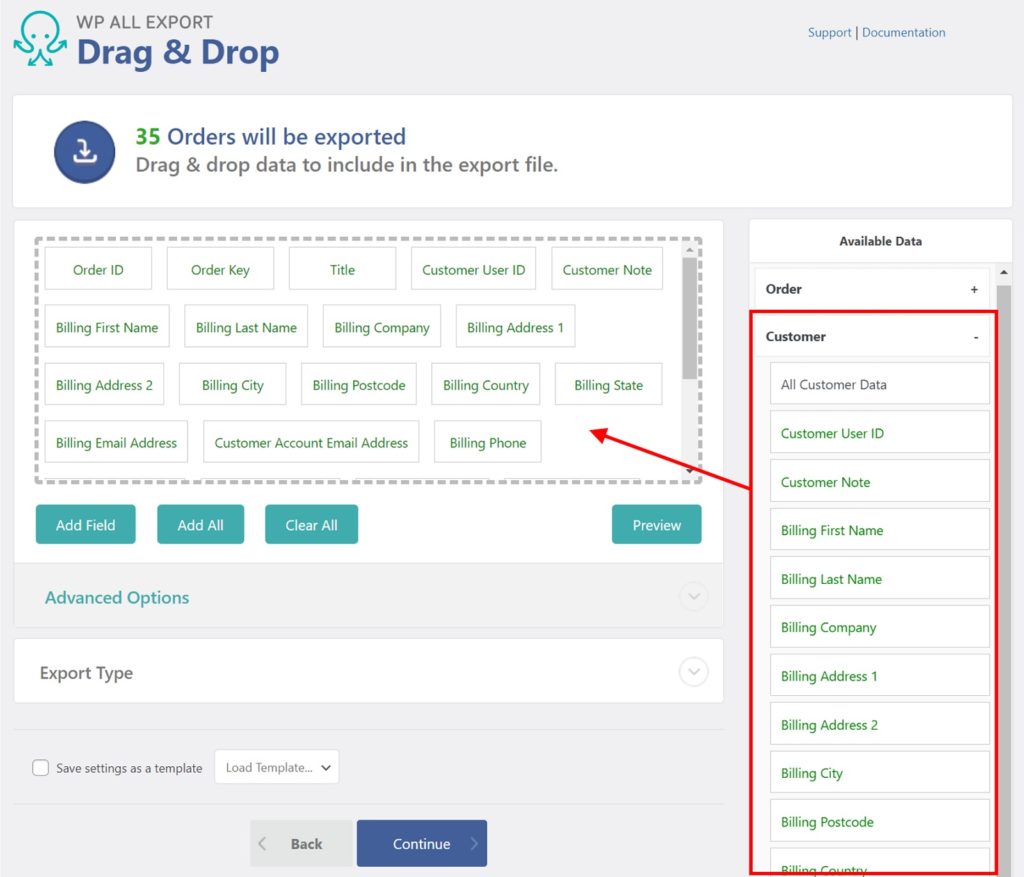 Export WooCommerce Orders Customer Section