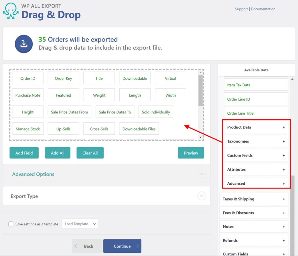 Export WooCommerce Orders Items Subsections