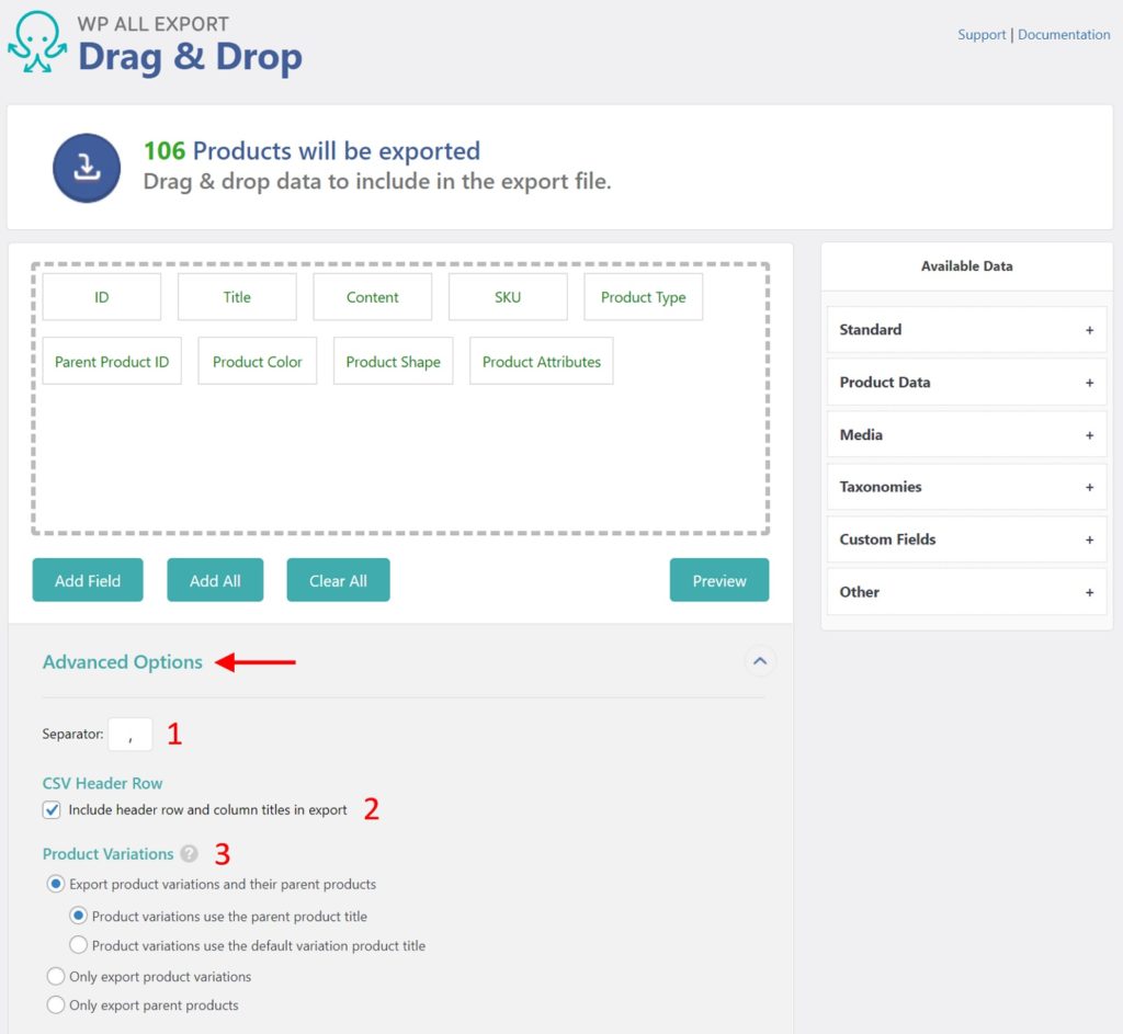 Export WooCommerce Products Advanced Options