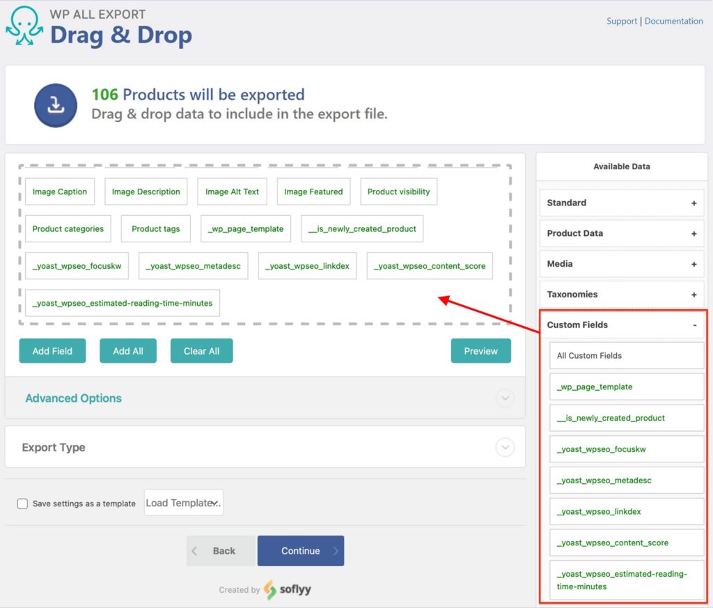 Export WooCommerce Products Custom Fields Section