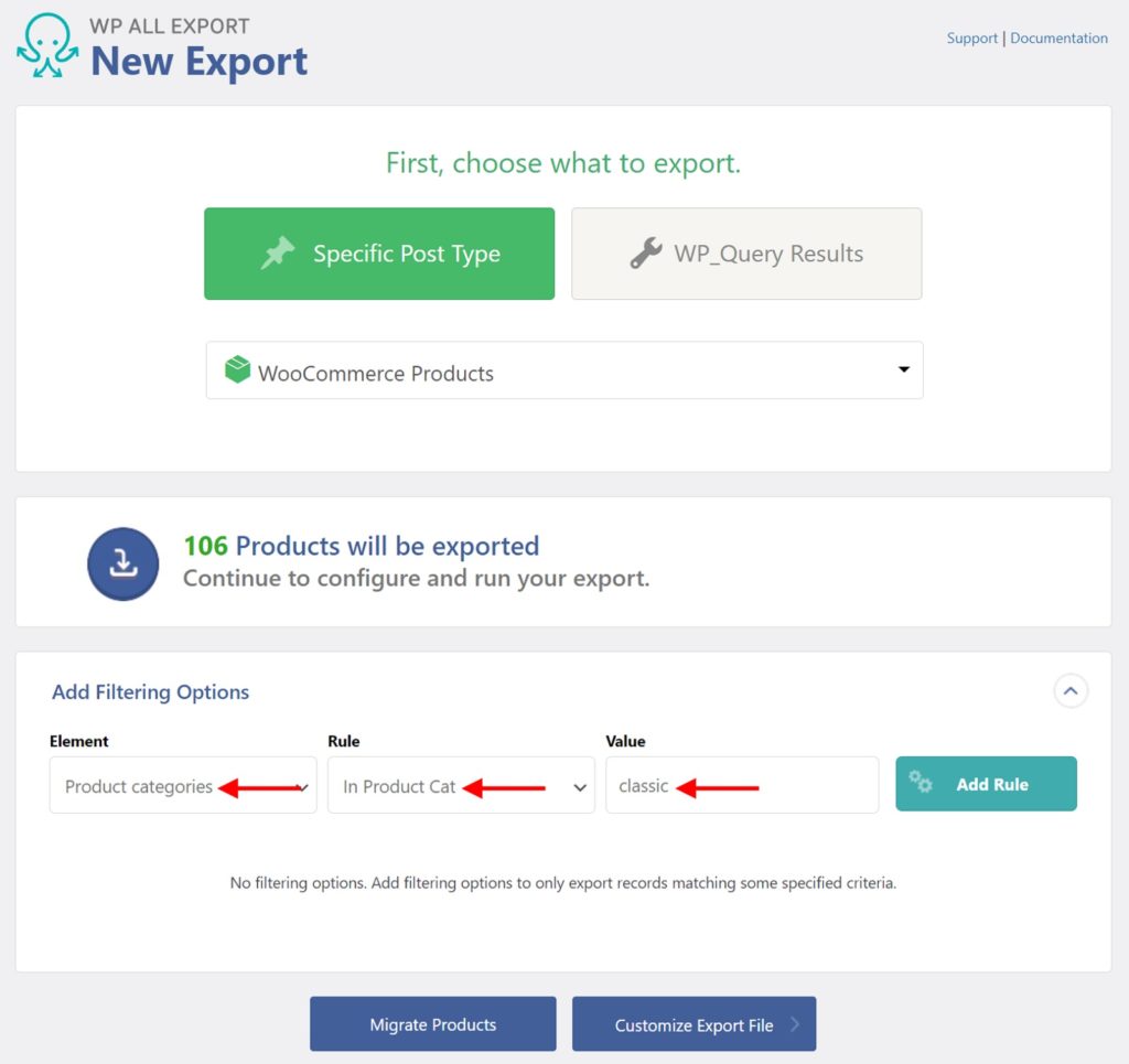 Export WooCommerce Products Filter
