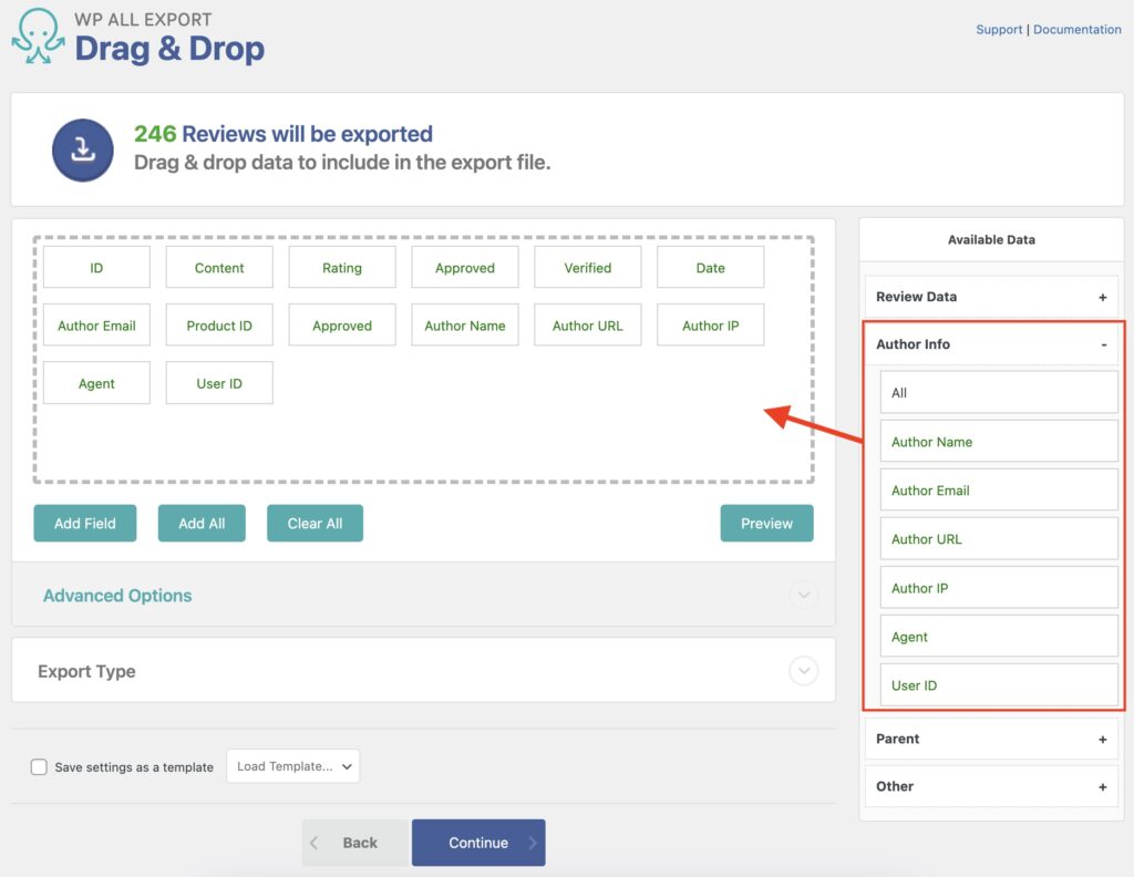 Export WooCommerce Reviews Author Info Section