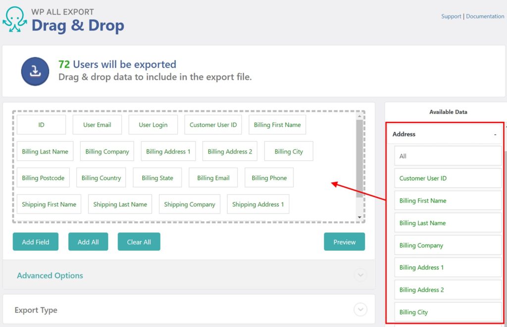 Export WooCommerce Customer Address Fields