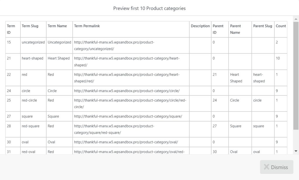 Export WordPress Categories Preview