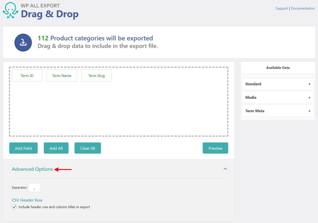 Export WordPress Categories Tags Advanced Options