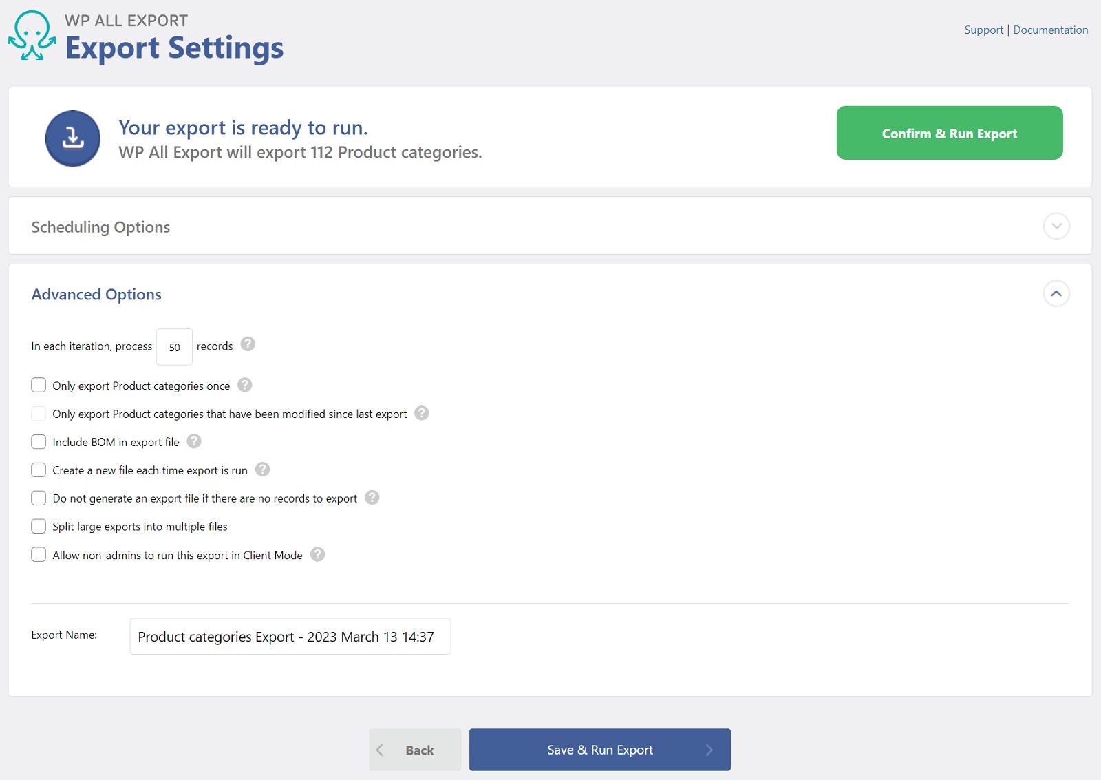 Export WordPress Categories Tags Export Settings