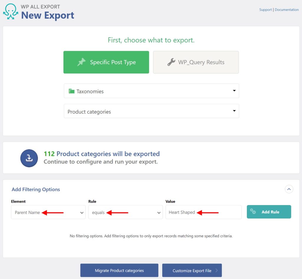 Export WordPress Categories Tags Filters