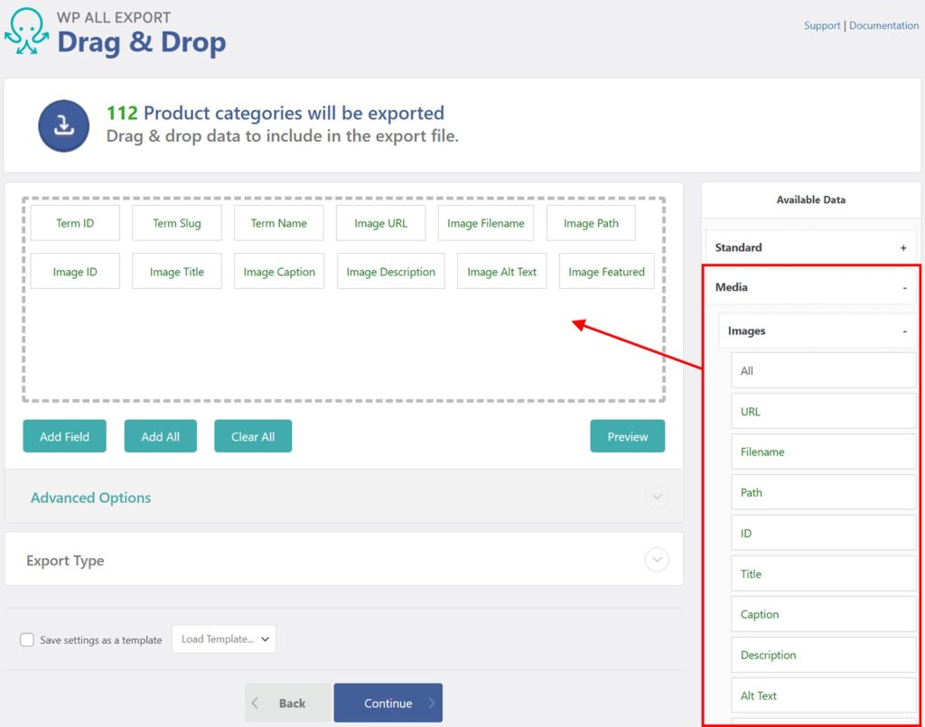 Export WordPress Categories Tags Media Images Fields