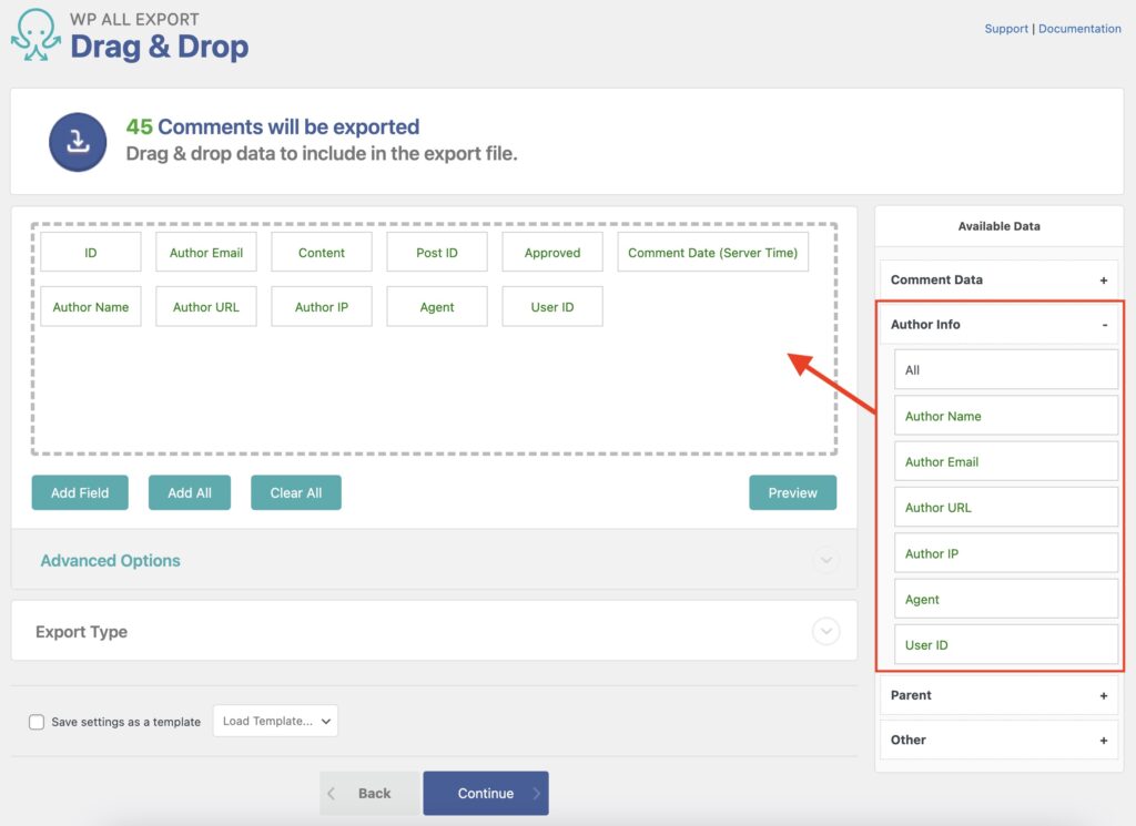 Export WordPress Comments Author Info