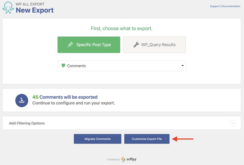 Export WordPress Comments New Export