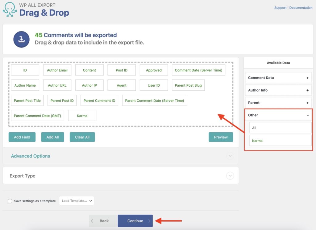 Export WordPress Comments Other