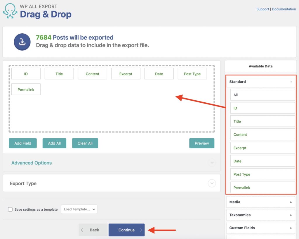 Export WordPress Drag and Drop Export Fields