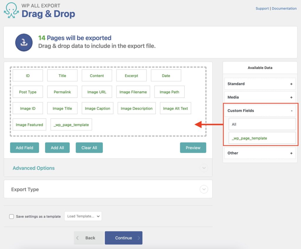 Export WordPress Pages Custom Fields