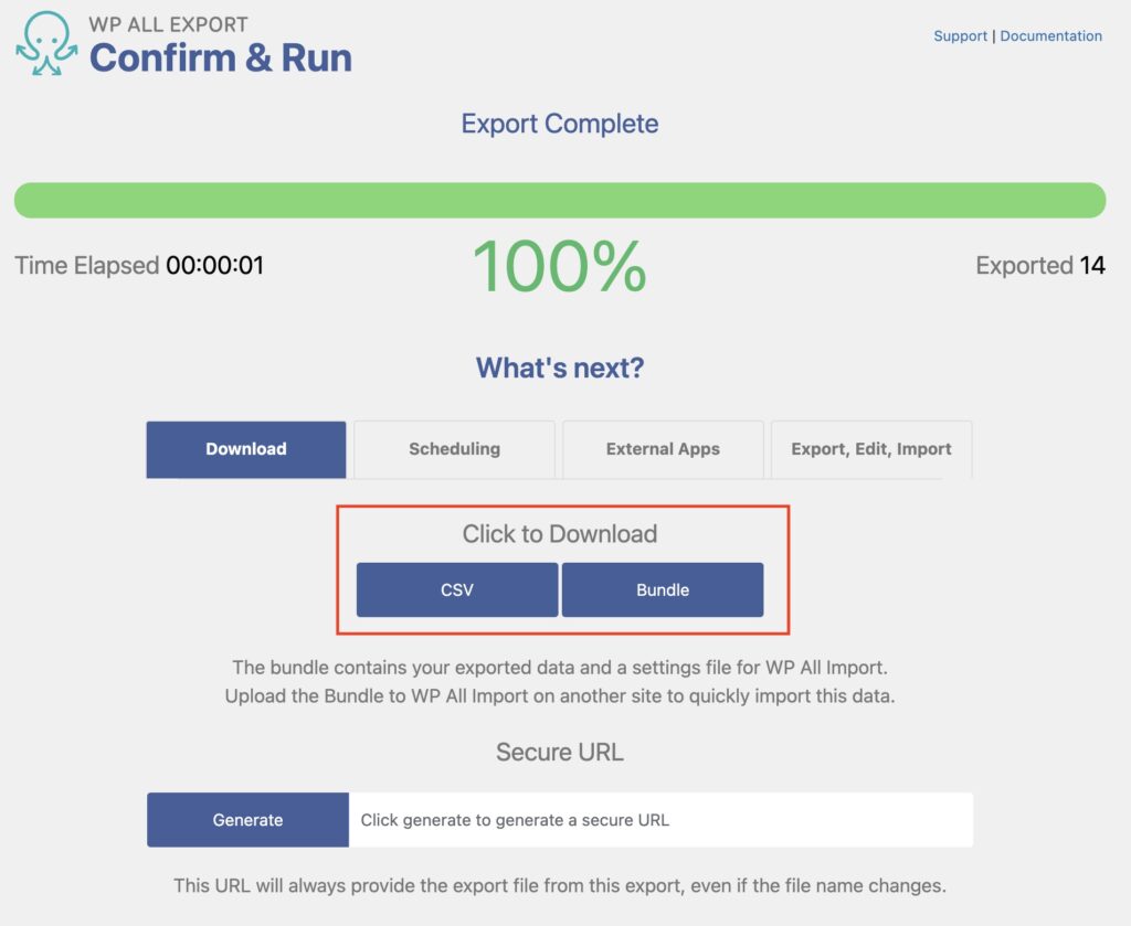 Export WordPress Pages Export Complete