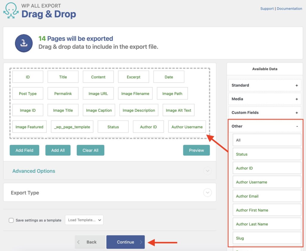 Export WordPress Pages Other Data
