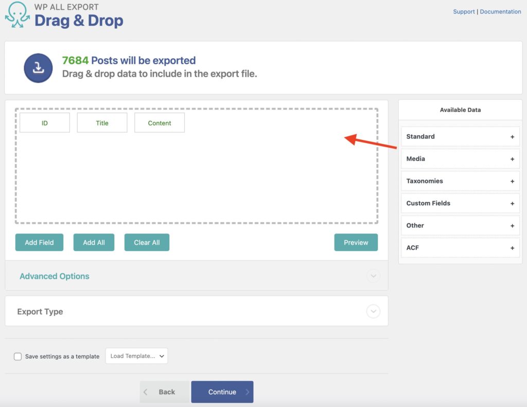 Export WordPress Posts Drag and Drop