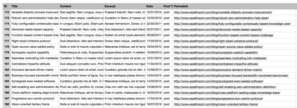 Export WordPress Posts Example File