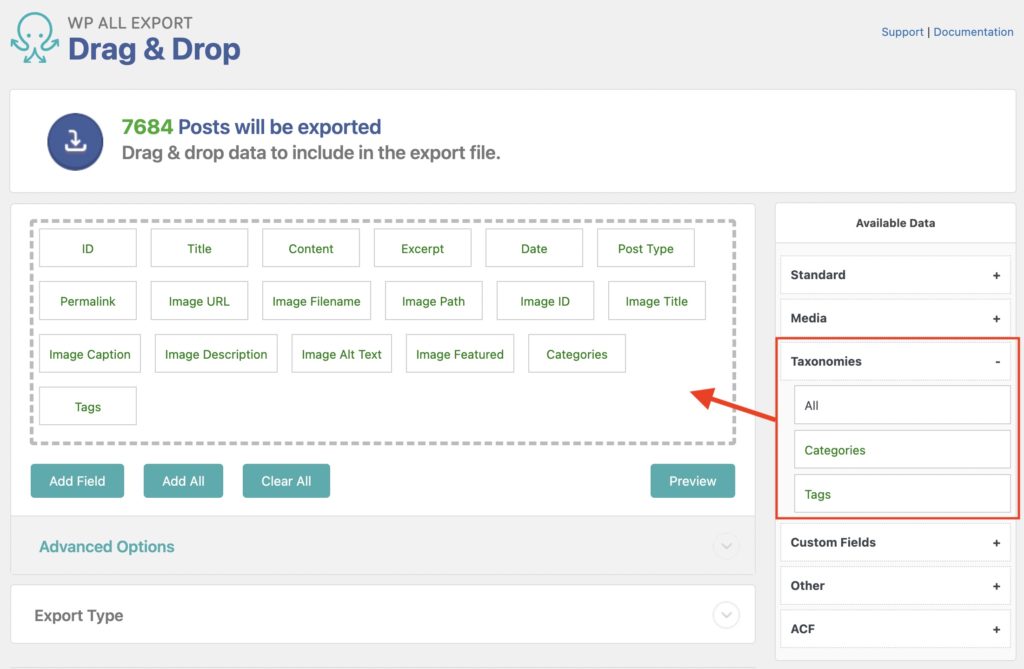 Export WordPress Posts Taxonomies