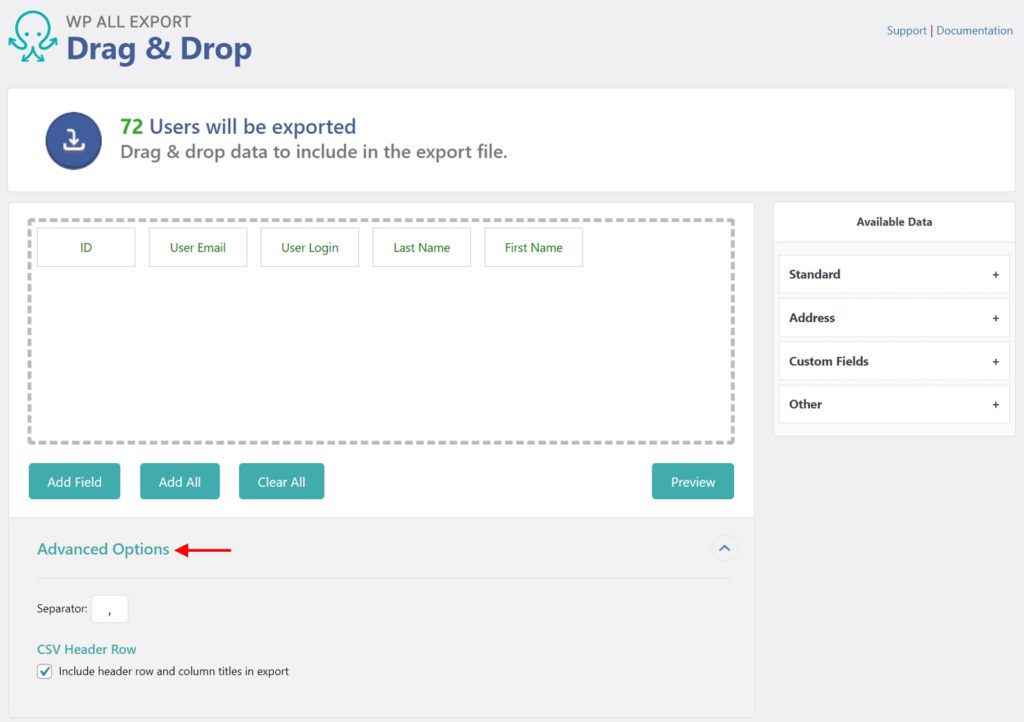 Export WordPress Users Advanced Options