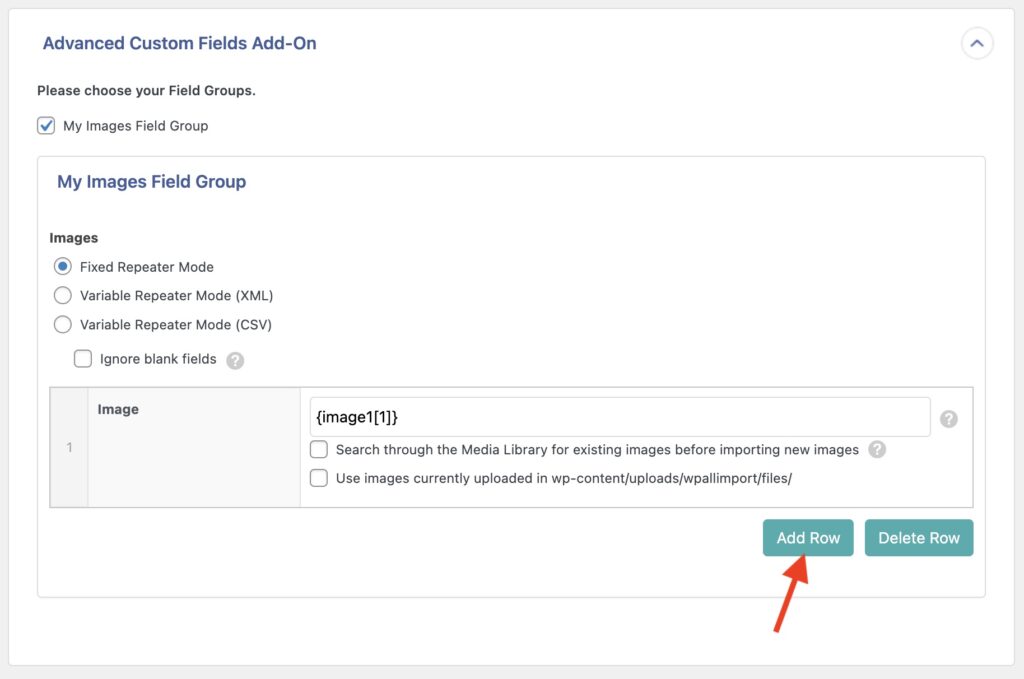 Fixed Repeater Mode Add Row