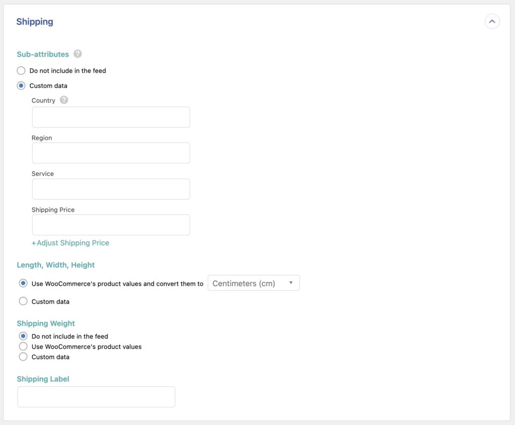 Google Merchant Center Shipping Tab
