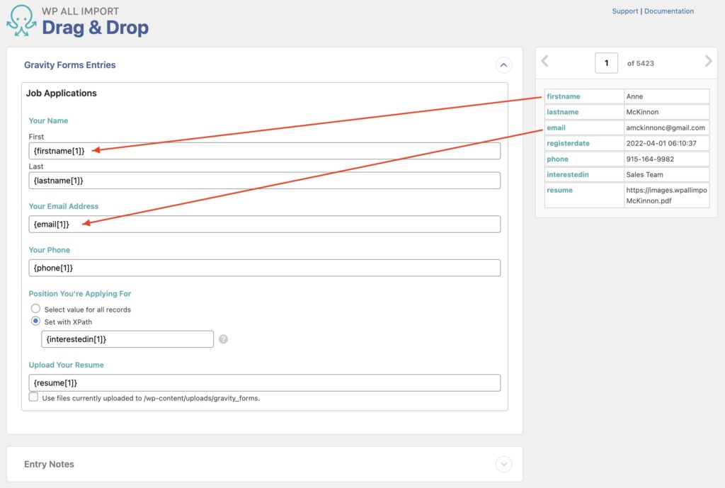 Import Gravity Forms Entries Drag and Drop
