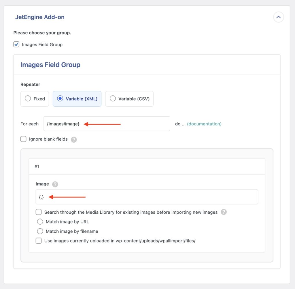 Import JetEngine Repeater Fields Example Variable XML