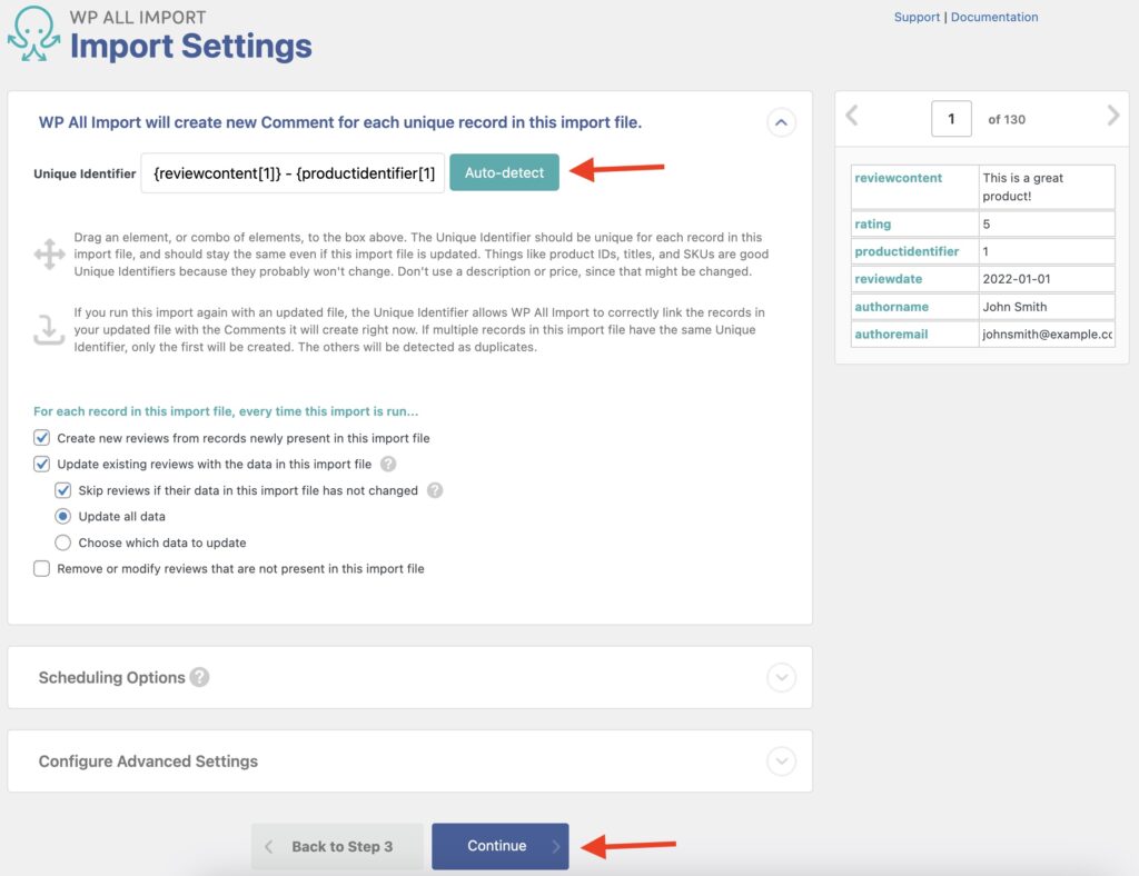 Import Reviews to WooCommerce Import Settings